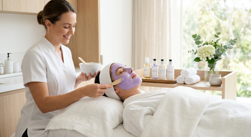 In-clinic hydrating post-care cooling down skin after BBL treatment.